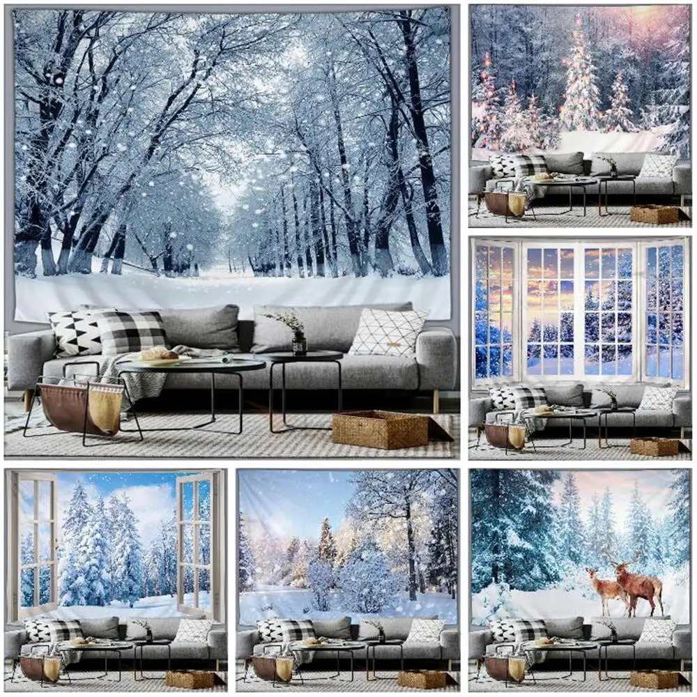 

Зимний лес, снег, Фотофон на стену, Рождественская елка с Новым годом, спальня, гостиная, патио, настенное украшение, настенное украшение