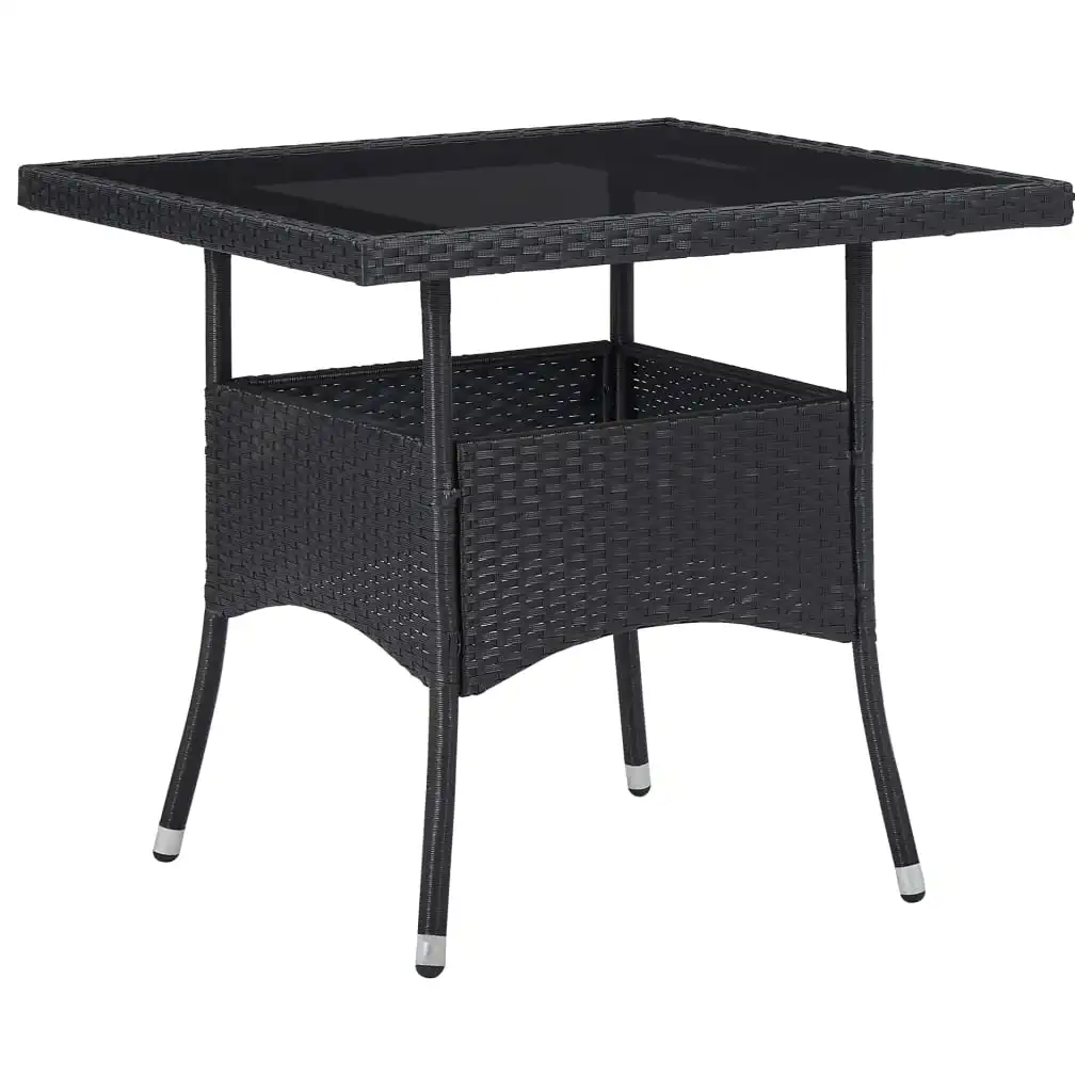 

Outdoor Patio Garden Dining Table Deck Outside Porch Furniture Set Balcon Black Poly Rattan and Glass