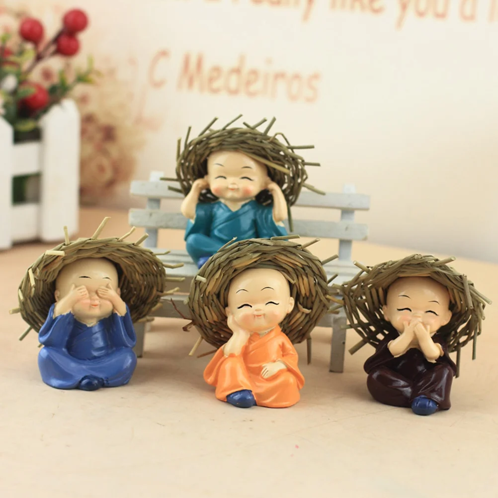 

4PCS/Set Creative Cute Hat KongFu Monk Car Interior Display Decoration Home Decor Ornament