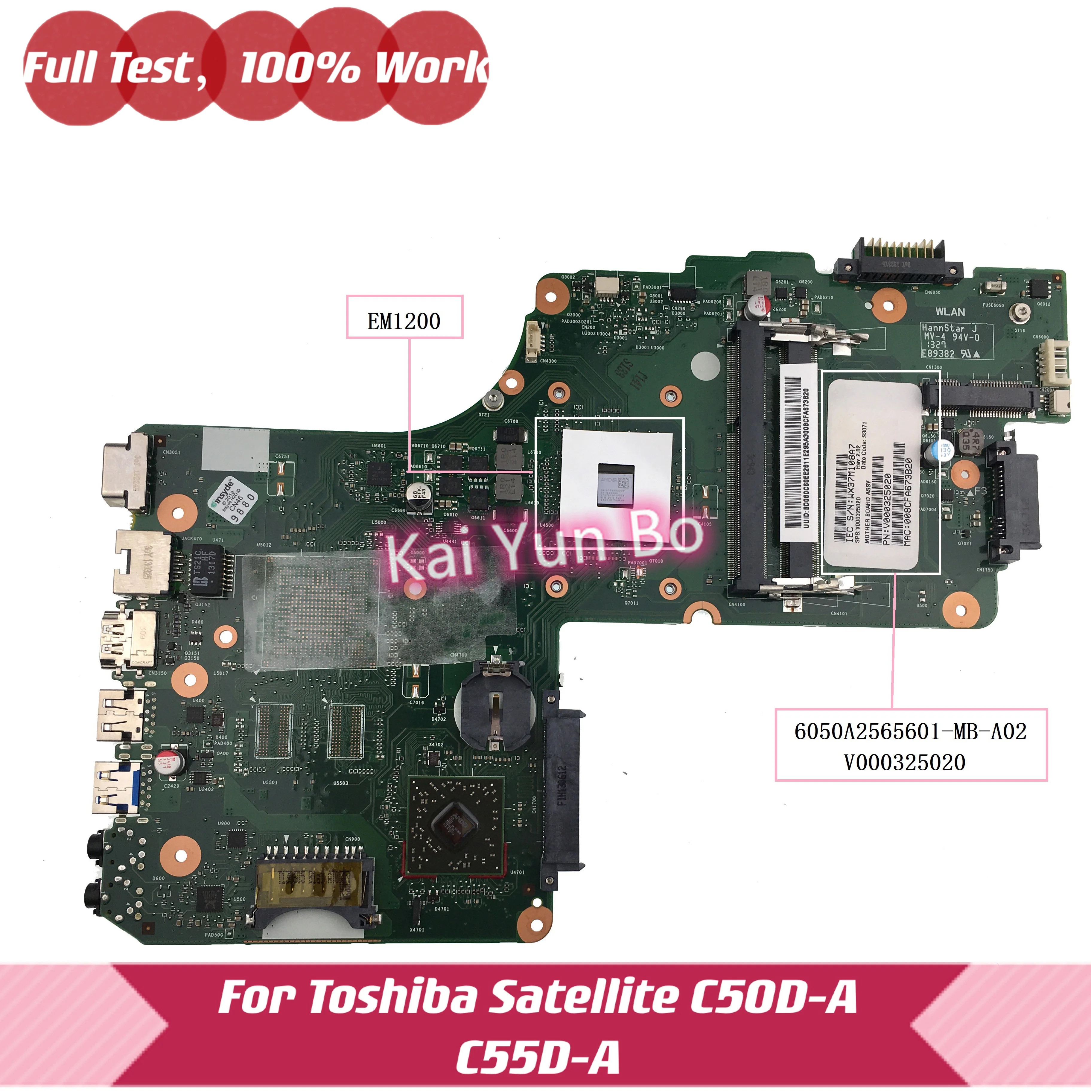 6050A2565601 V000325020 For Toshiba Satellite C55D-A C50D-A c55d-a5201 c55dt-a5244 c55d-a5240nr Laptop Motherboard with E1-1200