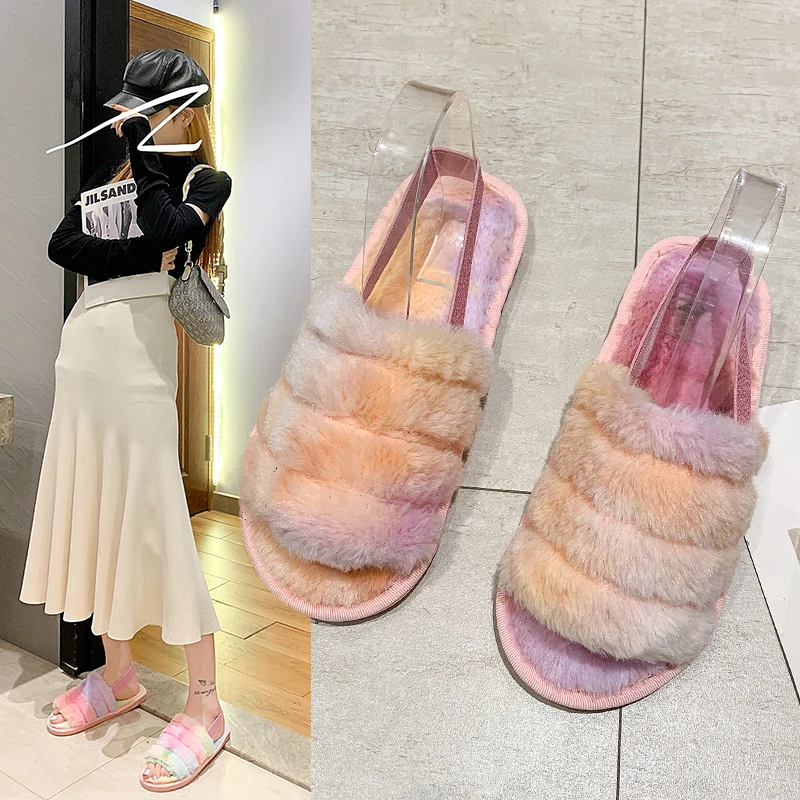 

2023 Winter New Colorful Versatile Open Toe Warm and Comfortable Outwear Cotton Slippers for Women's Shoes at Home