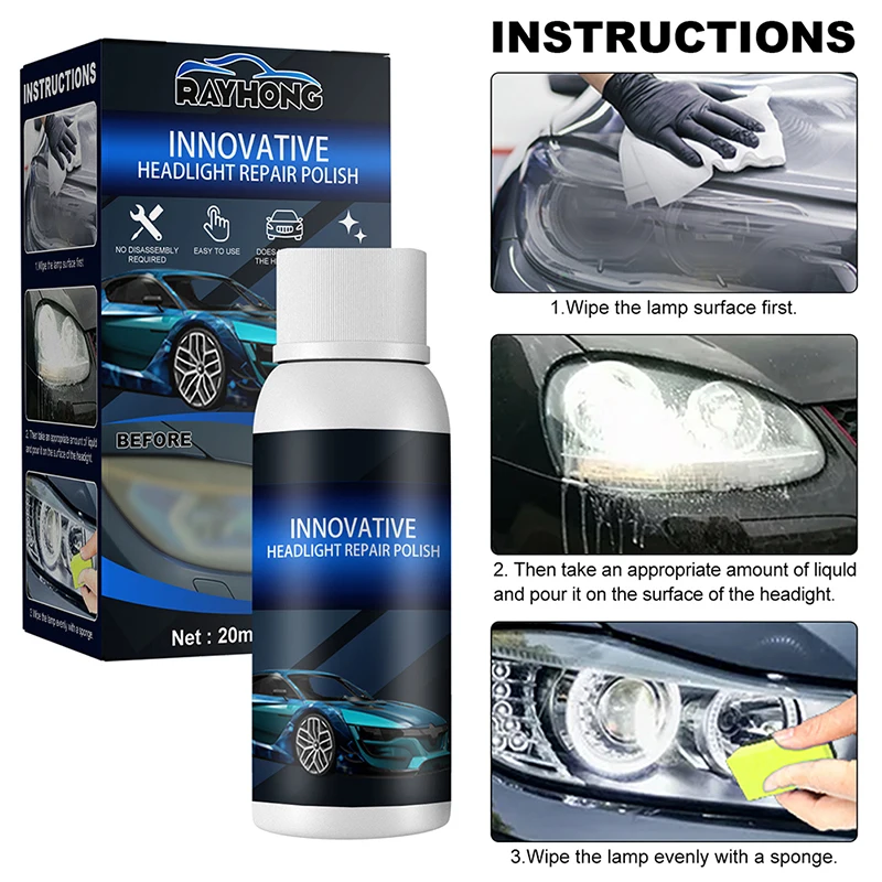 

20ml Car Headlight Repair Fluid With Sponge Scratch Remove Refurbishment Coating Oxidation Repair Polishing Light Repair Agent