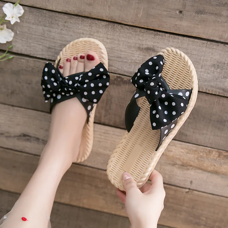 2022 new spring and summer sandals and slippers for women to wear fashion Korean version of the bow net red ladies non-slip slip