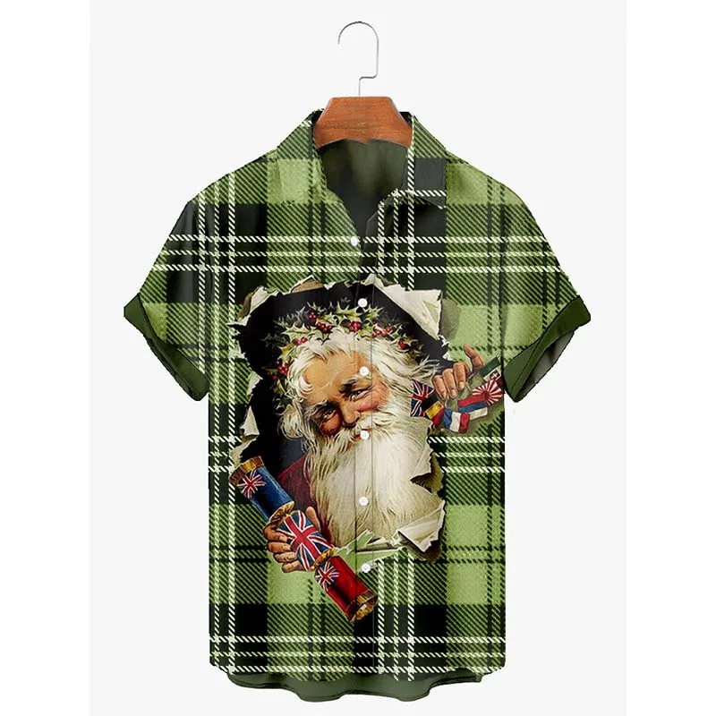 

Badassdude SOCIAL SANTA Printing Men's Casual Short Sleeved Shirt