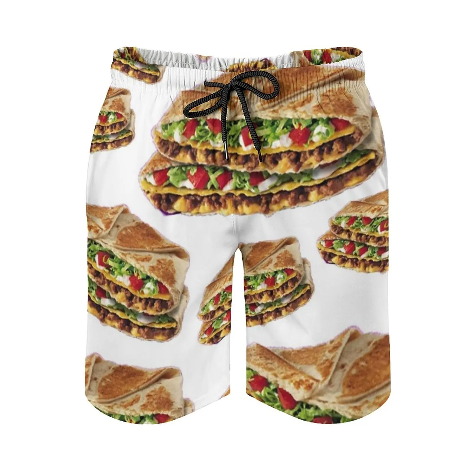 Crunchwrap Print Surfing Beach Shorts Men'S Boardshorts Patchwork Surf Swim Short Pants Crunch Taco Bell Fast