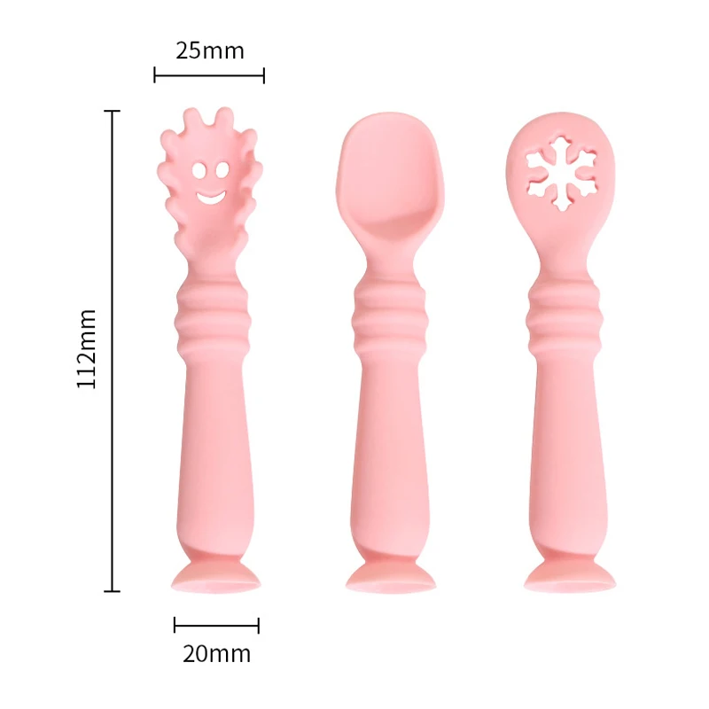 

3 PCS Lovely Baby Learning Spoons Utensils Set Adorable Baby Silicone Teether Toys Feeding Scoop Training