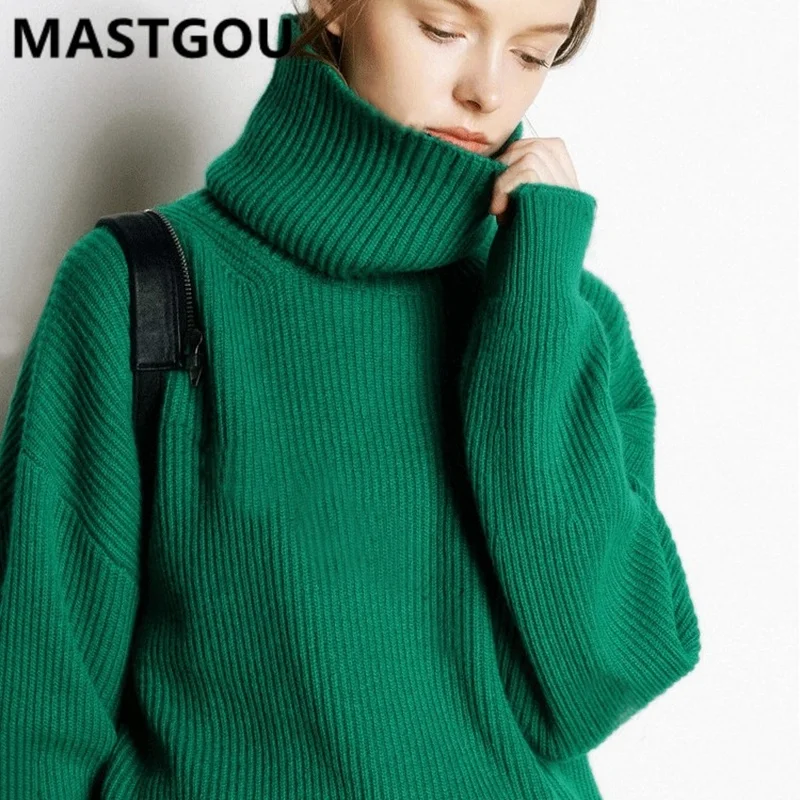 

MASTGOU OverSized Wool Women's Sweater Autumn Winter Warm Turtlenecks Casual Loose Lady Sweaters Knitted Pullover Top Pull Femme