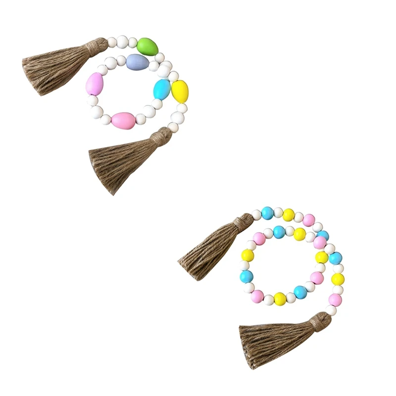 

Rural Tassel Colorful Beads String Hemp Rope and Wooden Bead Garland Handmade Home Decoration Bedroom Pendant