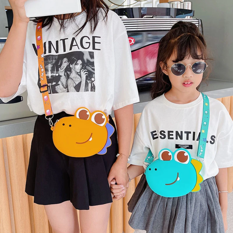 New Creative Dinosaur Parent-child Diagonal Bags Fashion Girls Boys Silicon Children Cute Cartoon Shoulder Bag In Kindergarten