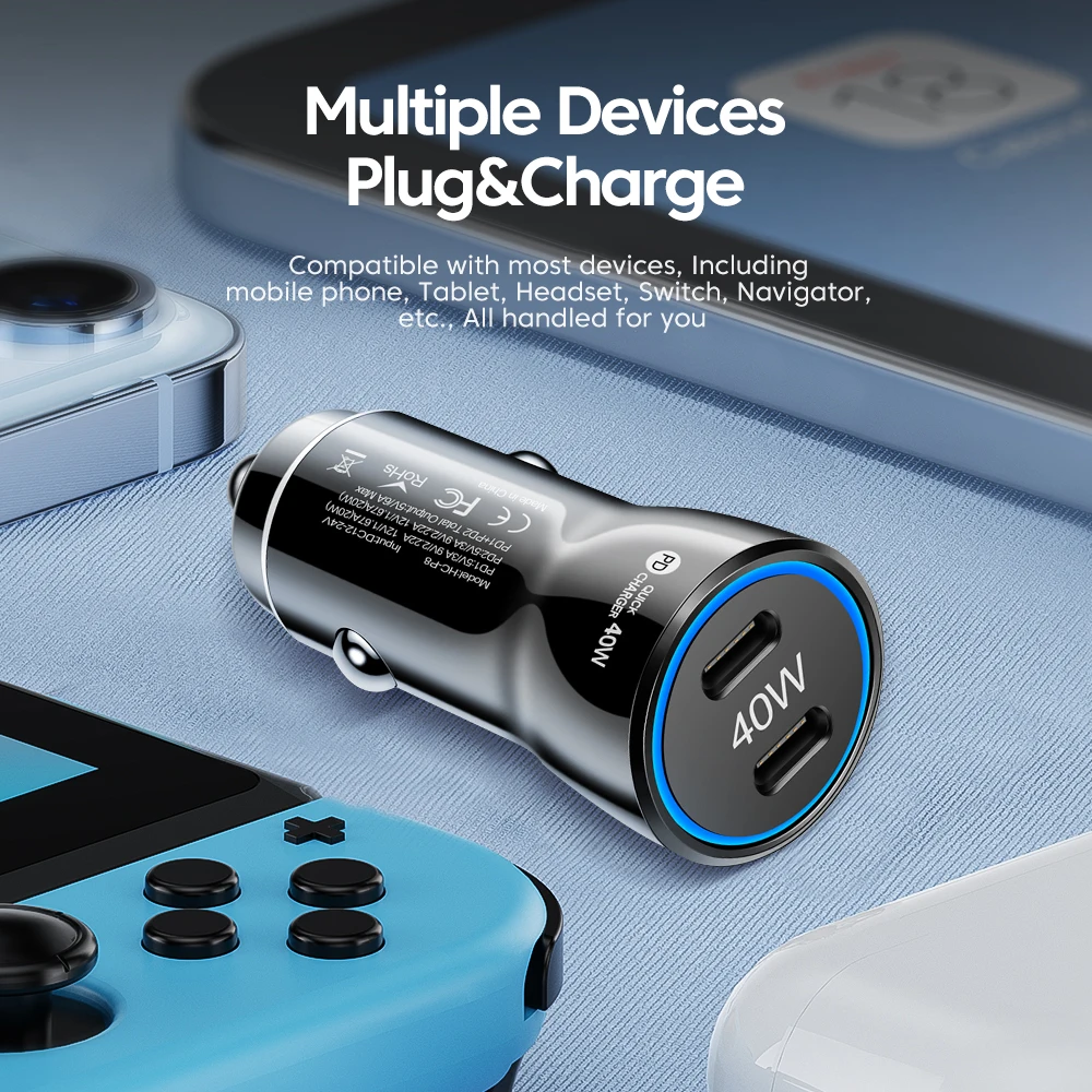 Автомобильное зарядное устройство PD 40 Вт USB C Type быстрая зарядка автомобильный