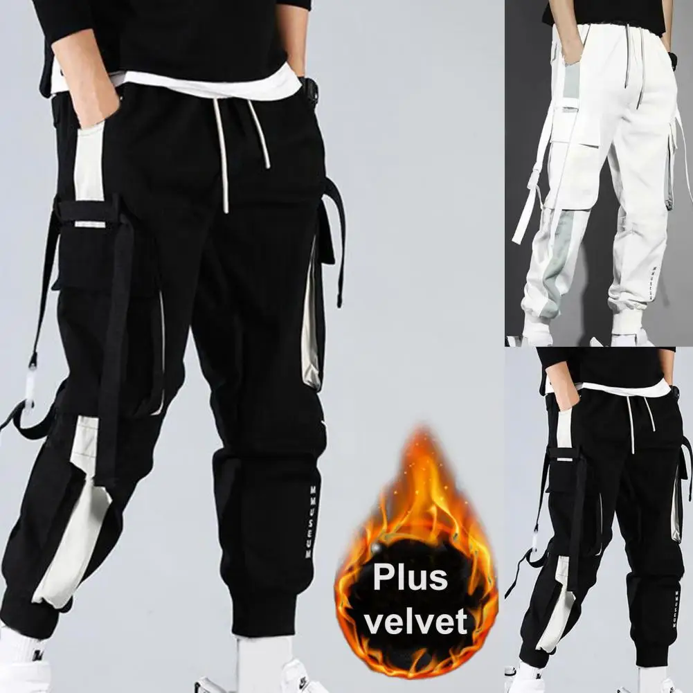 

Extra Thick Terrific Jogger Color Stitching Cargo Pants Ankle Length Winter Trousers Multi Pockets for Home