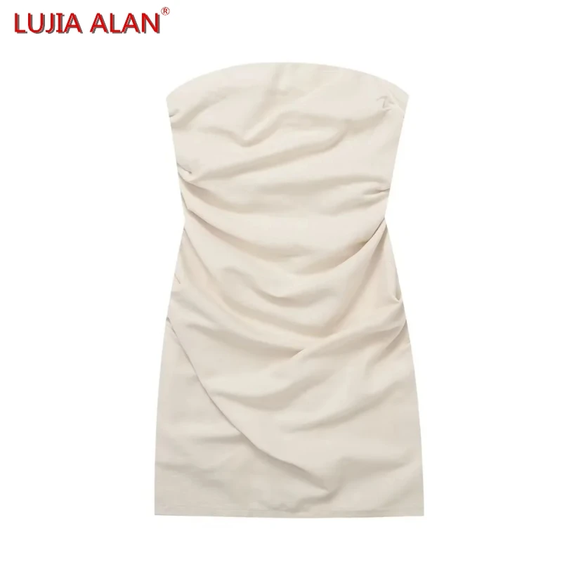 

Summer New Women's Pleated Slim Strapless Vest Dress Female Casual Sleeveless Mini Vestidos LUJIA ALAN WD2500