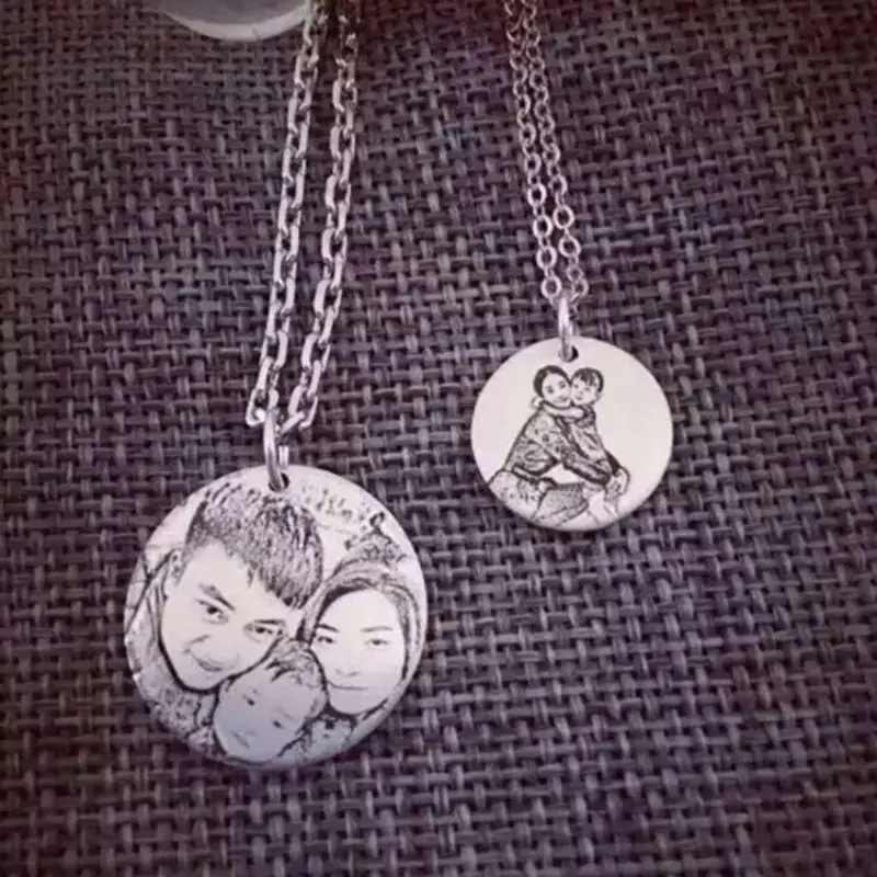 HIBODY Custom Photo Portrait Necklace Personalized Baby Drawing Best Father's Day Gift Stainles Steel Engraved Jewelry