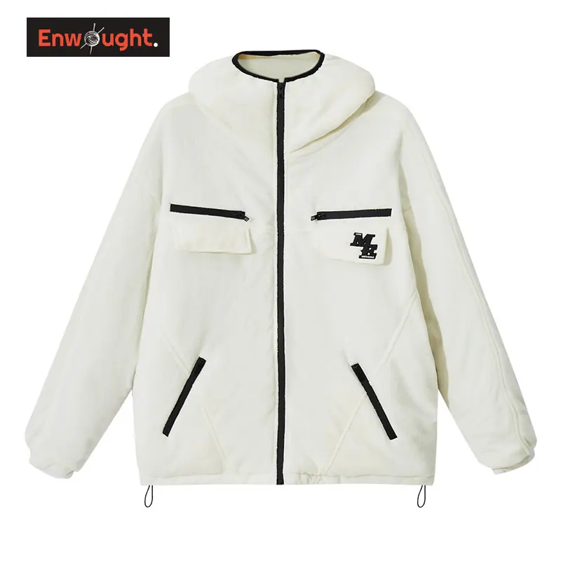 

Winter Hooded Jacket Fleece Streetwear Retro Heavy Jackets Men Hip Hop Coats Cotton Padded Warm Harajuku Fashion Women Outwear