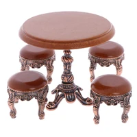 5 pcs 112 dollhouse dining table chair set dolls miniature wooden round table stool mini kitchen furniture table chairs