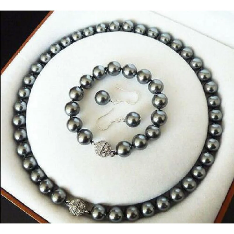 

12MM Dark gray AAA+ SOUTH SEA SHELL PEARL NELACE BRACELET EARRING SET