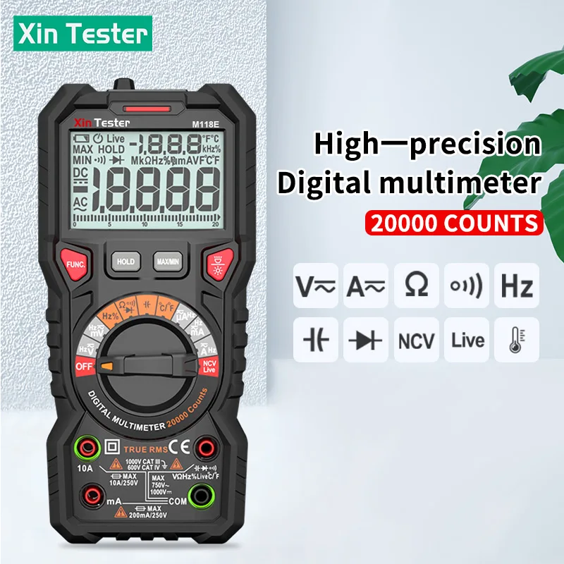 

Xin Tester M118E Multimeter Digital 4 1/2 TRMS AC DC Voltmeter Automatic Current Ohm Capacitance Frequency Tester