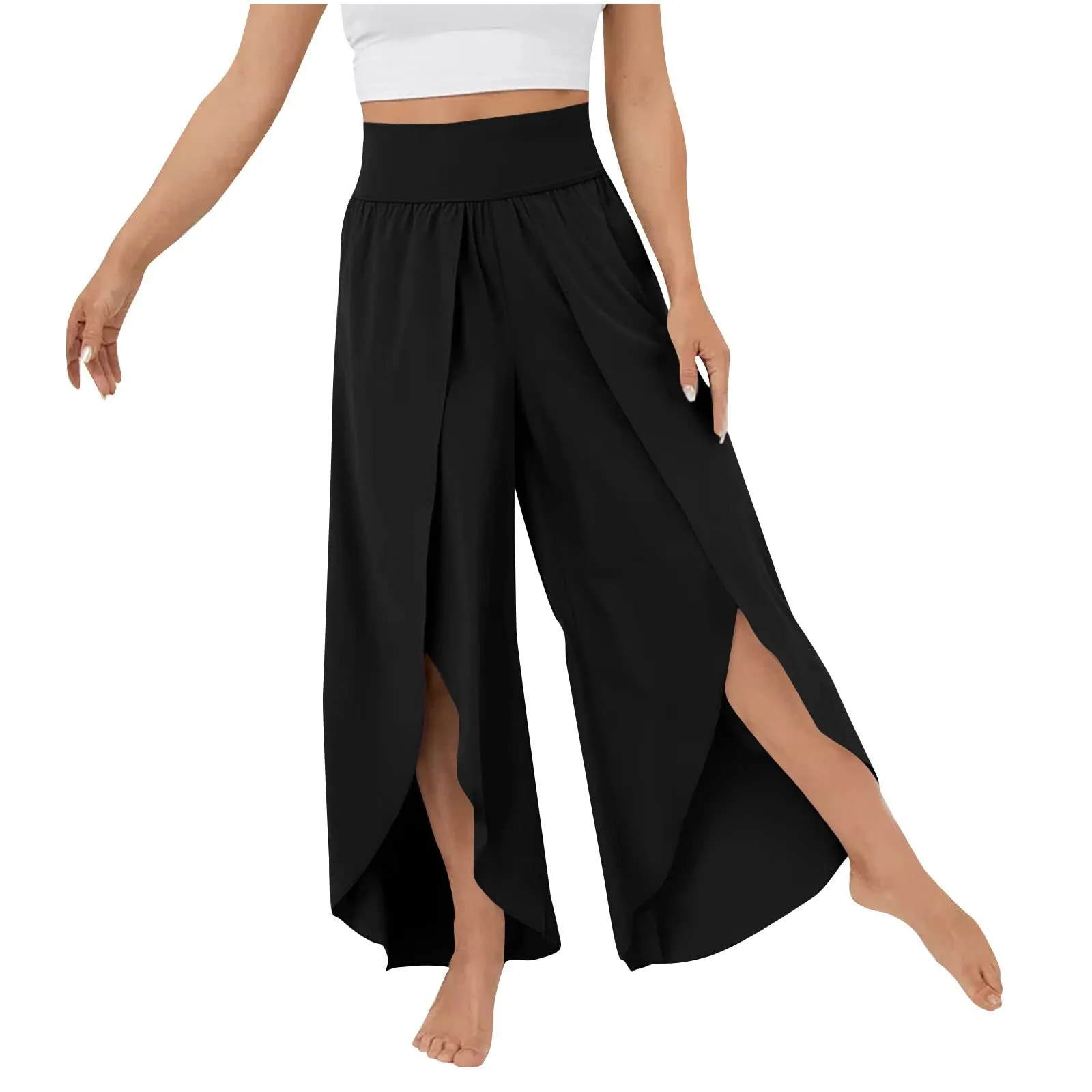 

Женские брюки с широкими штанинами, брюки для йоги с завышенной талией в стиле хиппи, женская модель бохо, пляжные складные брюки для йоги