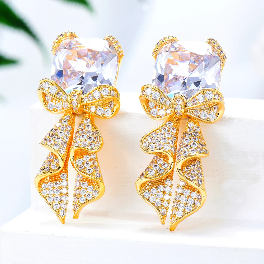

Missvikki Luxury Romantic Bow Earrings Clear Crystal Women Girl CZ Shiny Fashion Ladies Daily Party Show Jewelry Best Gift