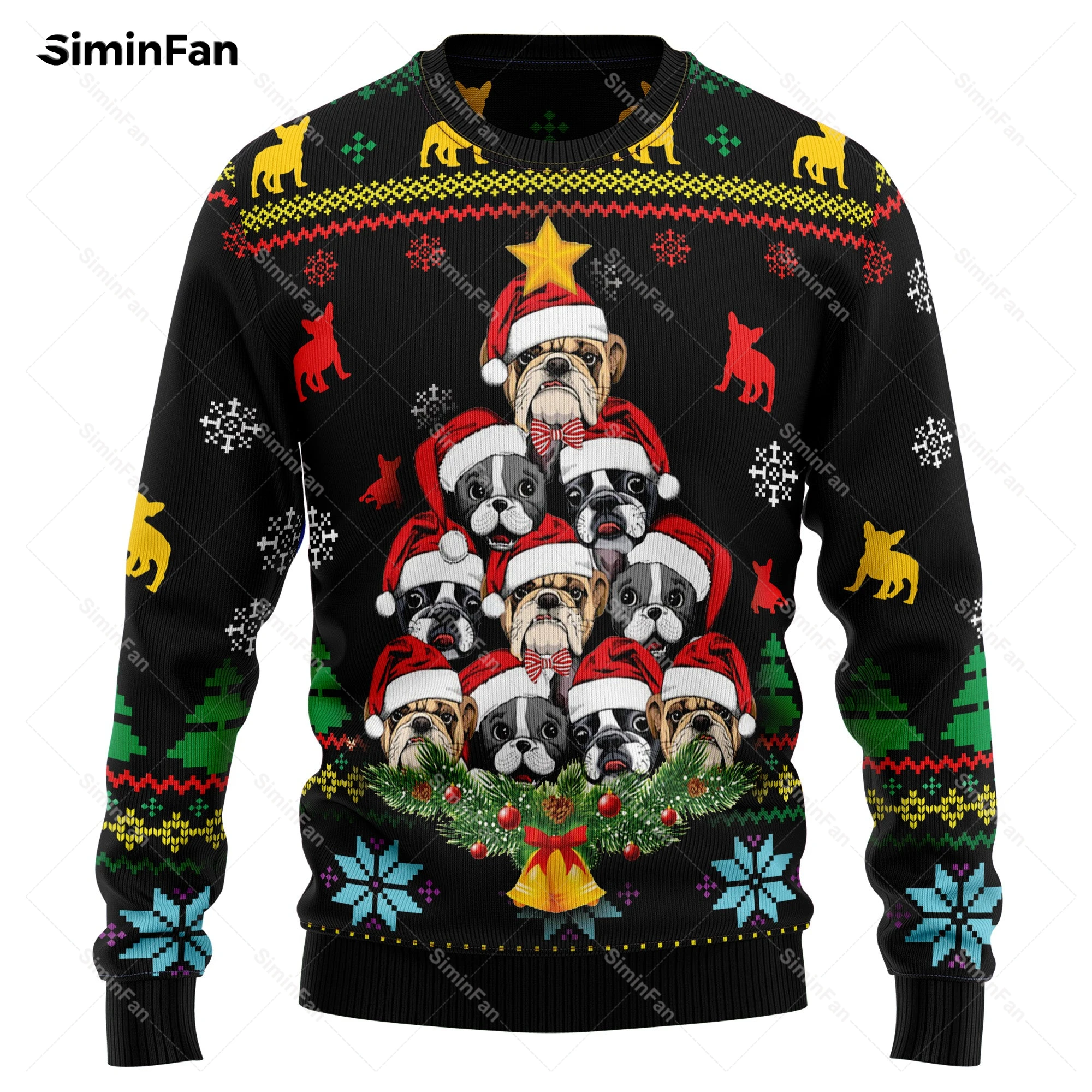 

Bulldog Tree Christmas Sweater 3D All Over Printed Men Pullover Casual Sweatshirt Couple Long Sleeve Shirt Unisex Female Top