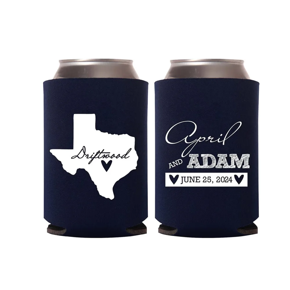 State Map Wedding Can Coolers - Texas or ANY State Wedding Favors Can Coolers - Custom Can Coolers - Personalized Wedding Can