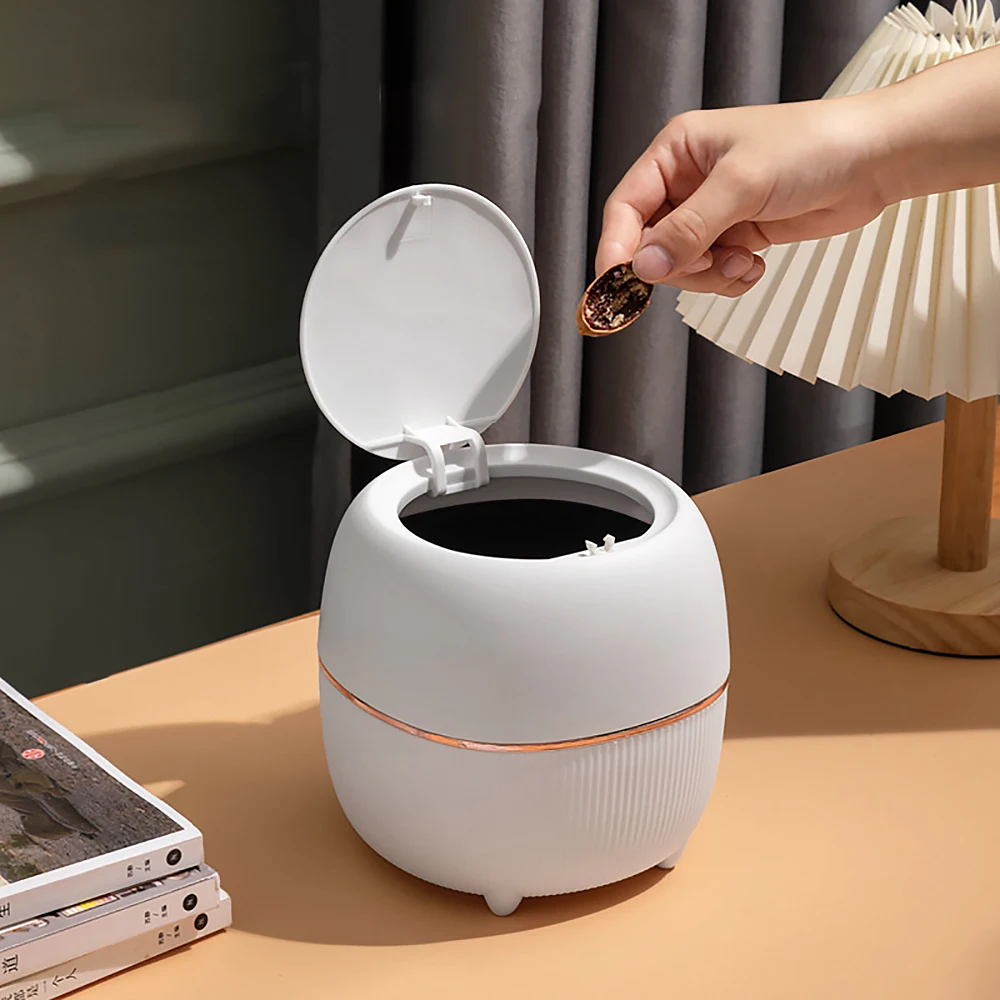 

HPDEAR Mini Trash Can with Press Type Lid Plastic Wastebasket Desktop Garbage Bin Bathroom Powder Room Bedroom Storage Organizer