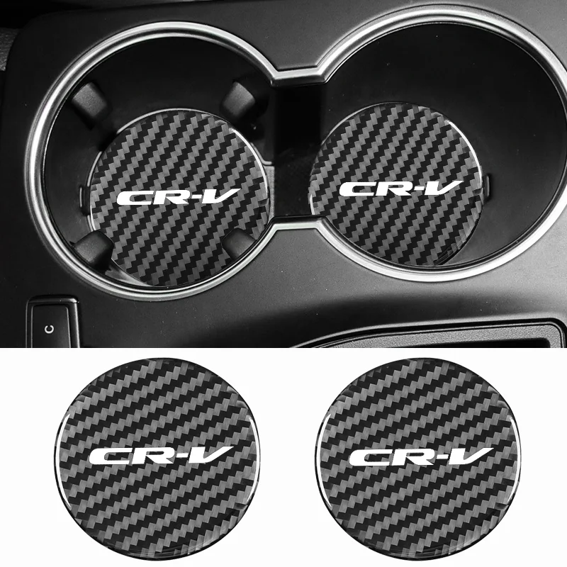 

2Pcs Car Carbon Fiber Pattern Coaster Non Slip Water Cup Mat Anti-Dirt for Honda CRV XRV CR-V CIVIV Car Accessories