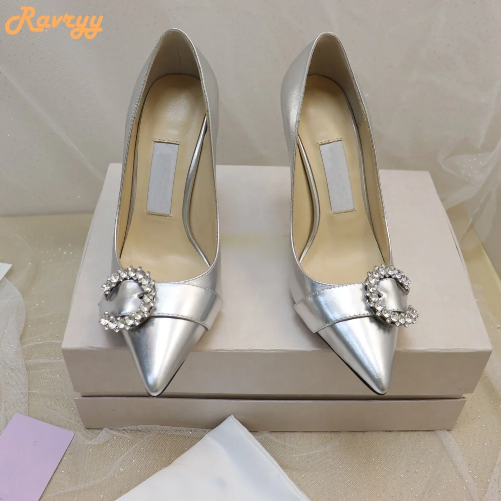 

Crystal buckle shiny Women Pumps Shallow Pointed Toe Stiletto Heel High Heels Rhinestone bling Shoes New Luxury Fashion Pumps