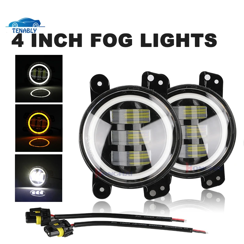 2 шт. 4-дюймовые круглые противотуманные фары, светодиодсветодиодный белые большие и маленькие Противотуманные фары Halo для Wrangler TJ JK(White Halo) 30 Вт 6500 лм k черная точка