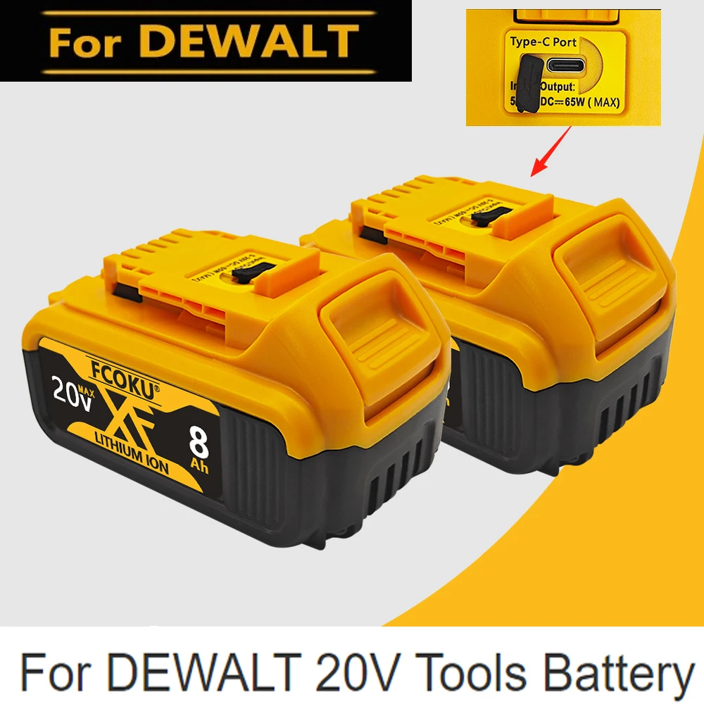 Фото 8,0 Ач, новые оригинальные аккумуляторные батареи 20 В, для DEWALT DCB184 DCB181, DCB182 DCB200, сменные батареи + порт Type-c №1