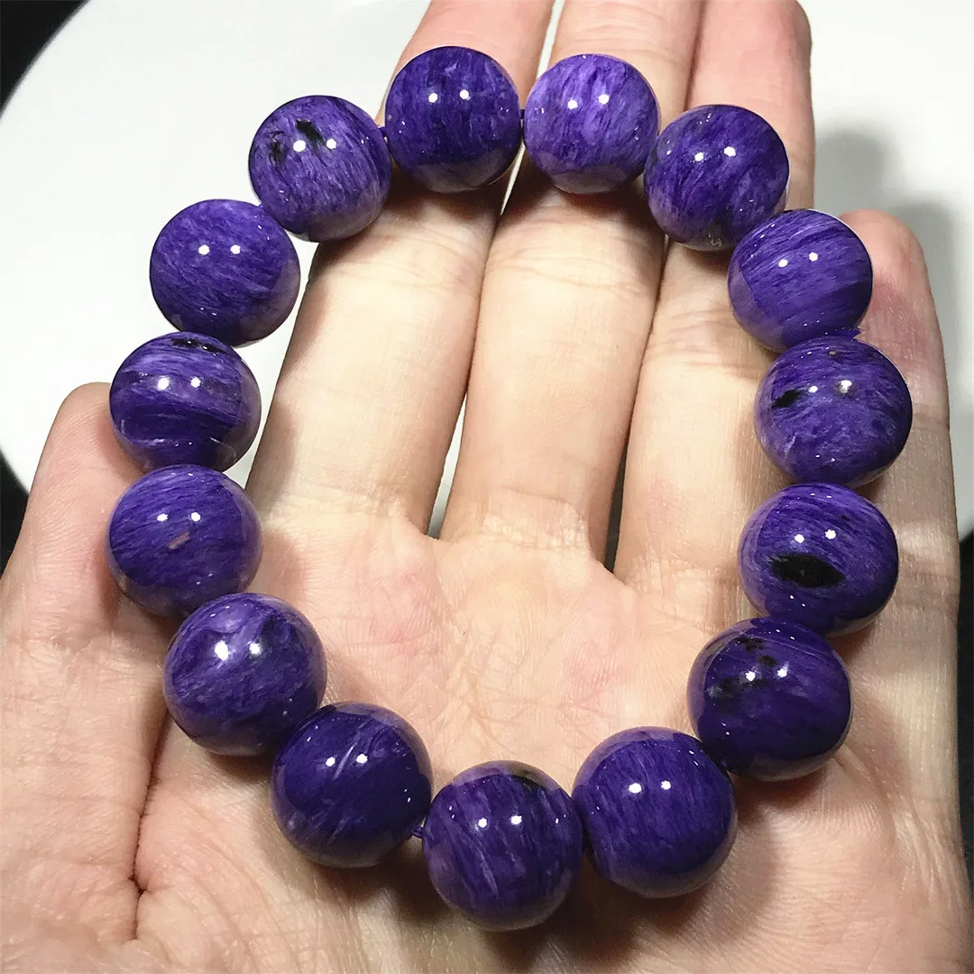 

14mm Natural Purple Charoite Stone Bracelet Jewelry For Women Men Healing Love Gift Crystal Beads Reiki Gemstone Strands AAAAA