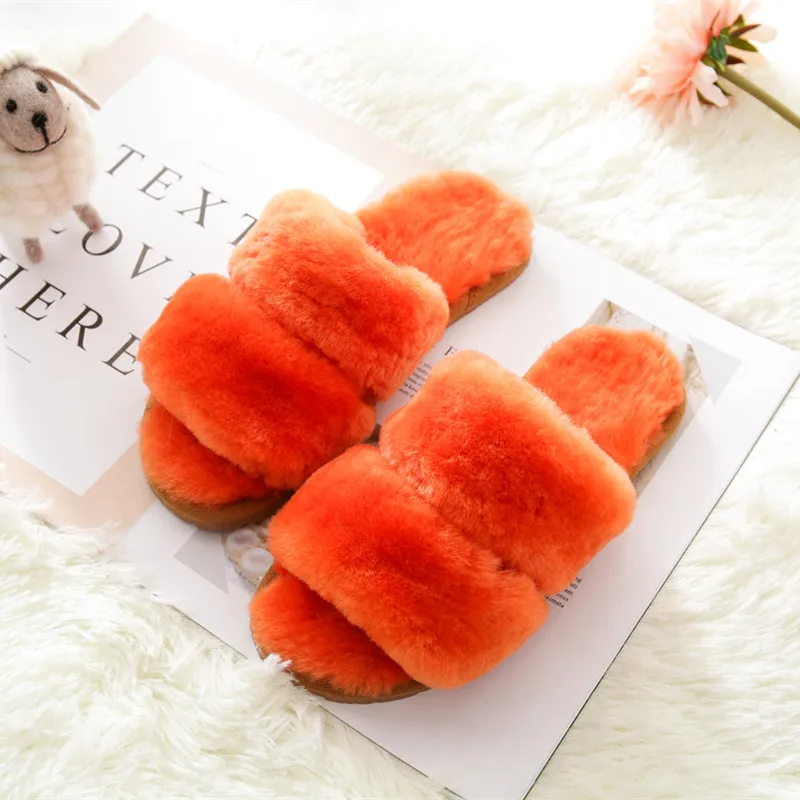 Модные домашние тапочки из натуральной овчины зимние женские меховые шерстяные