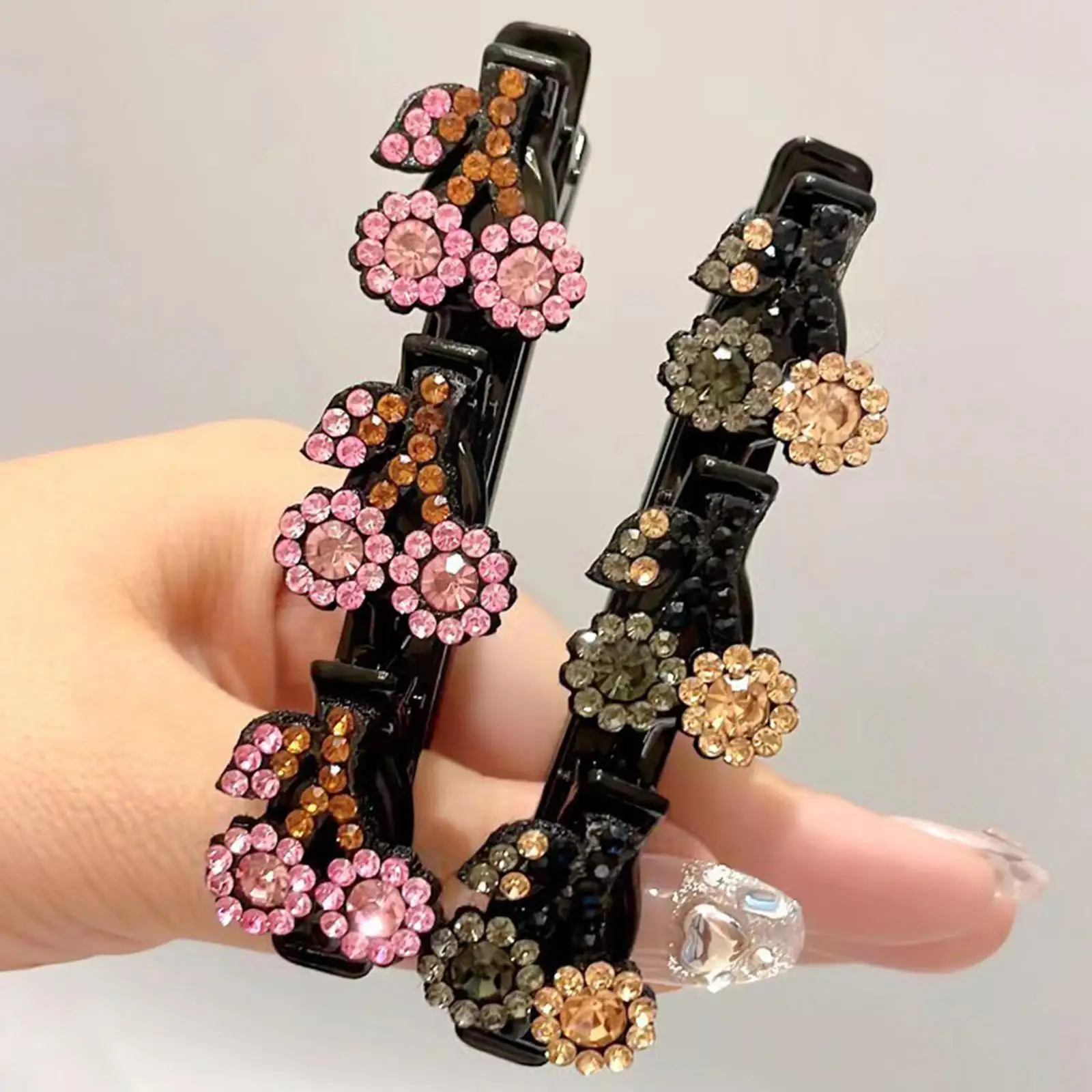 

Cherry Rhinestone Braided Hair Clips Bangs Forehead Clips Stone Duckbill Hair Sparkling Braided Broken Clip Braided Crystal L3P7