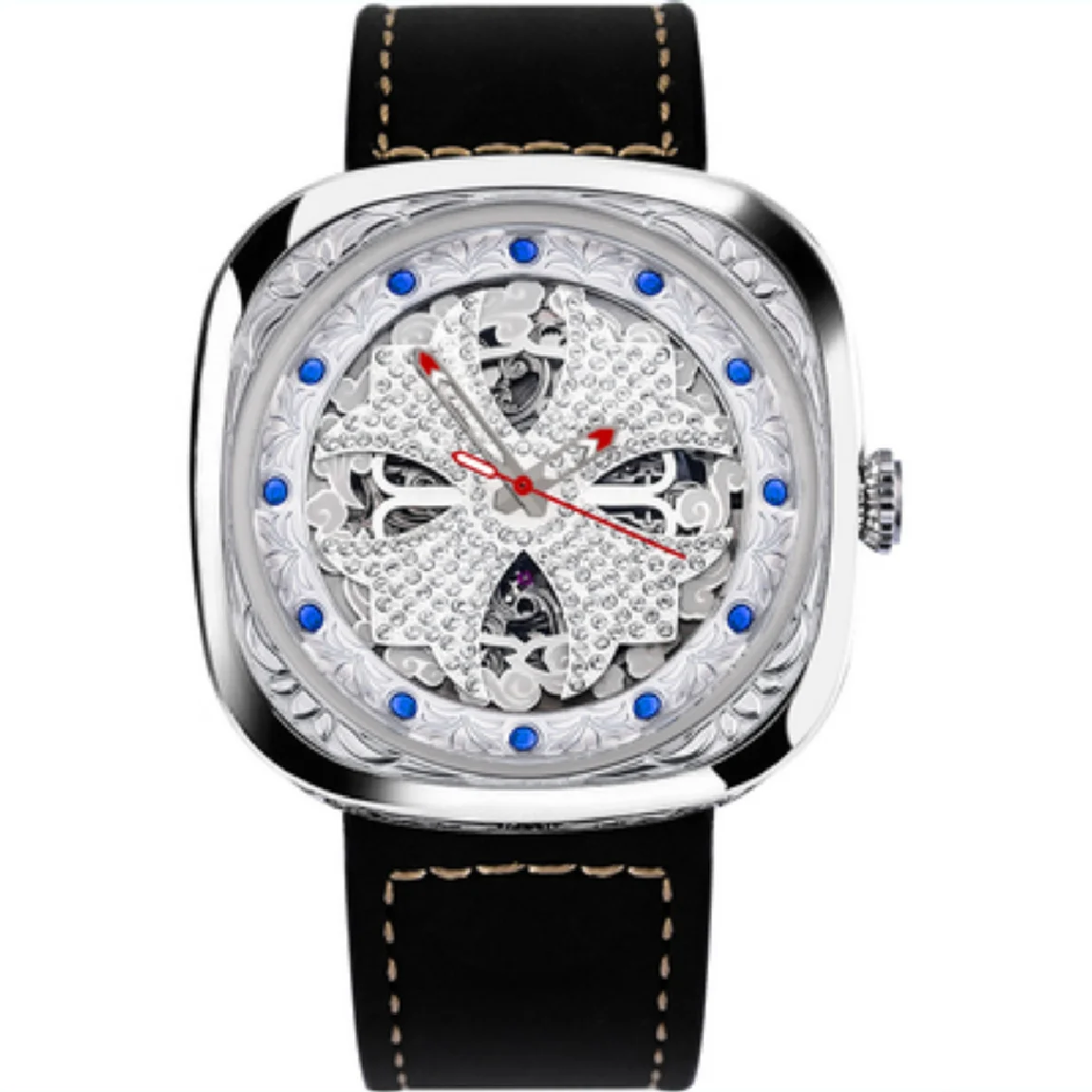 

Automatic Mechanical Men's Pilot Watch Waterproof Luminous Skeleton Sapphire Men Watches Diamond-studded Business Leather Clock