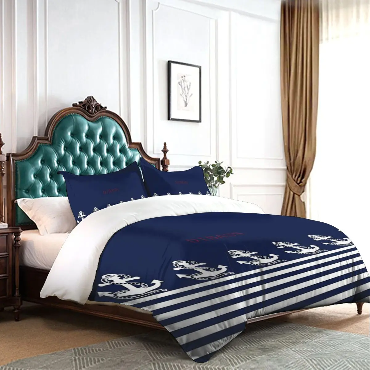 Морские темно-синие полосы и белый якорь мягкая искусственная кожа с 2