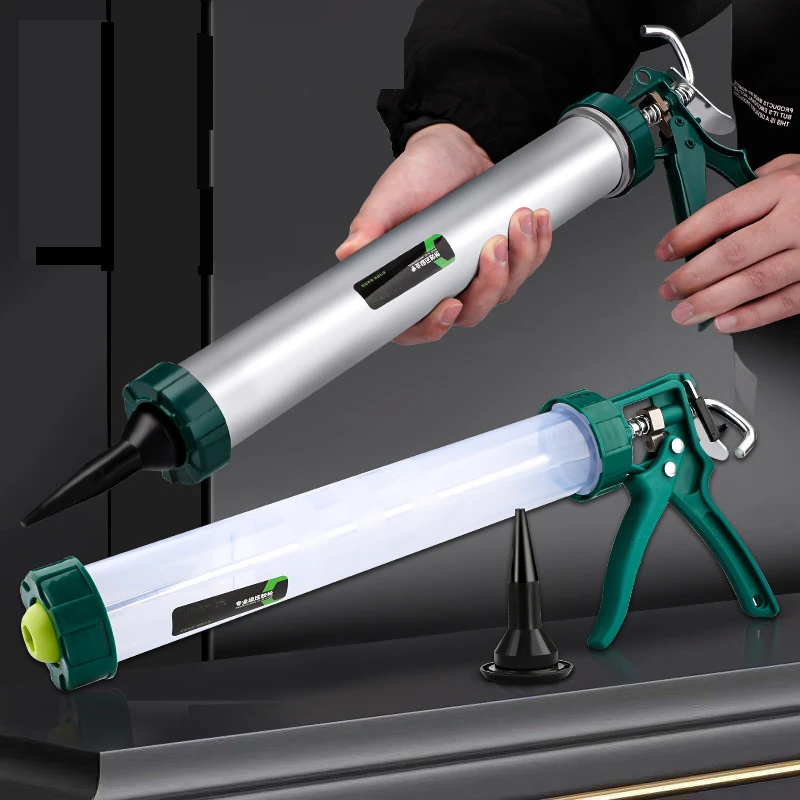

Sausage Caulking Gun 20 oz Manual Sausage/Cartridge/Bulk Tube Caulk Gun 600ml, Rotating Aluminum Barrel with Cones Nozzles