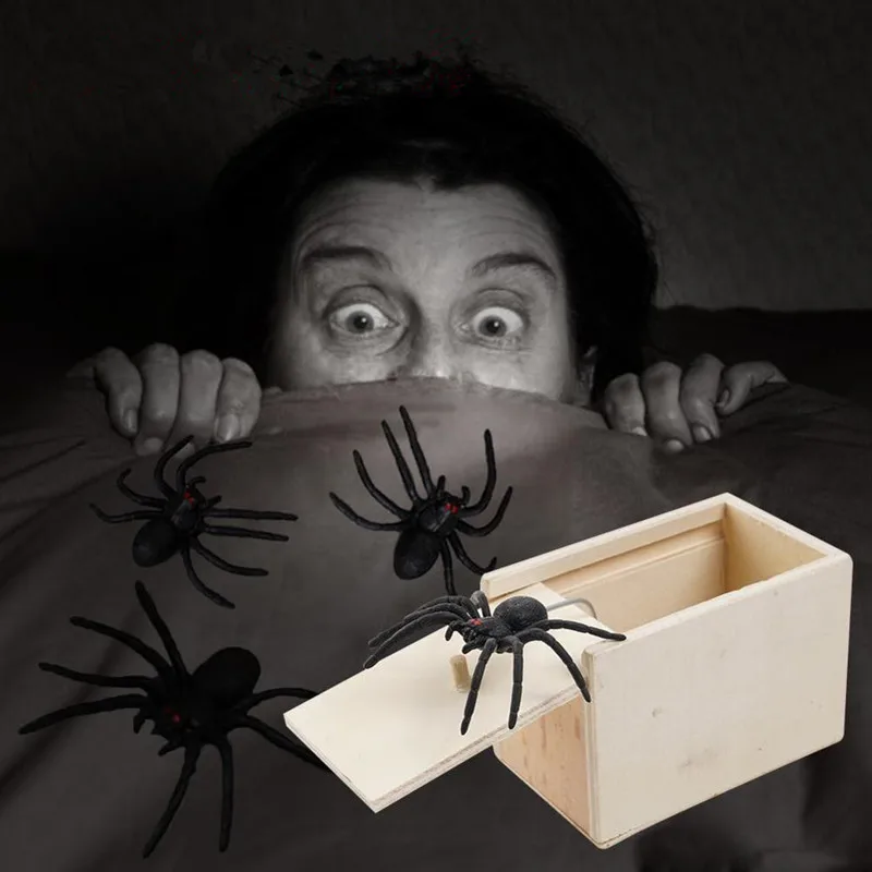 

Halloween Trick Spider Props Wooden Box Fake Spider Simulation Toy Kids Startling Spider Creative Halloween Decoration Gifts