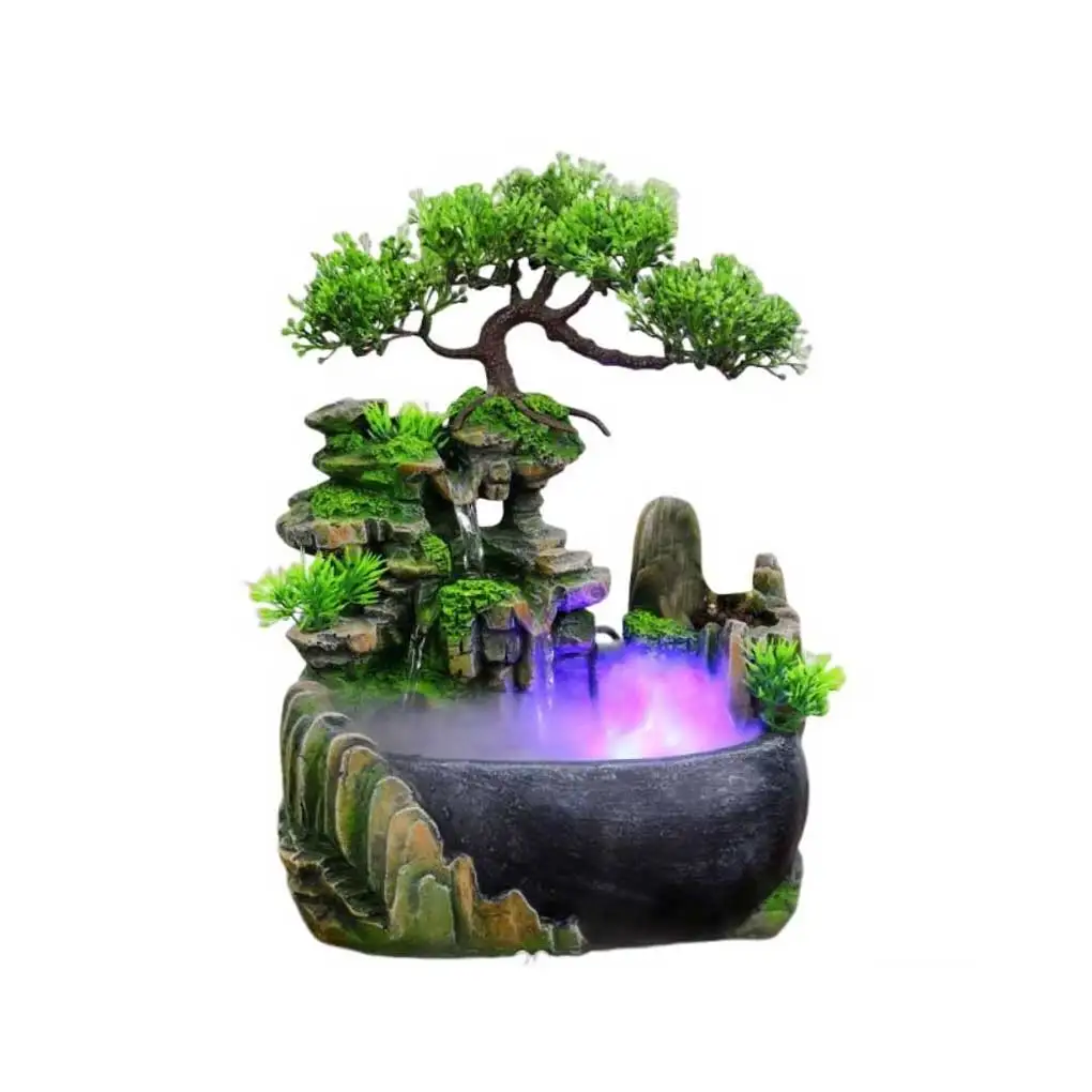 

Wealth Feng Shui Company Office Tabletop Ornaments Desktop Flowing Water Waterfall Fountain With Color Changing LED Lights Spray