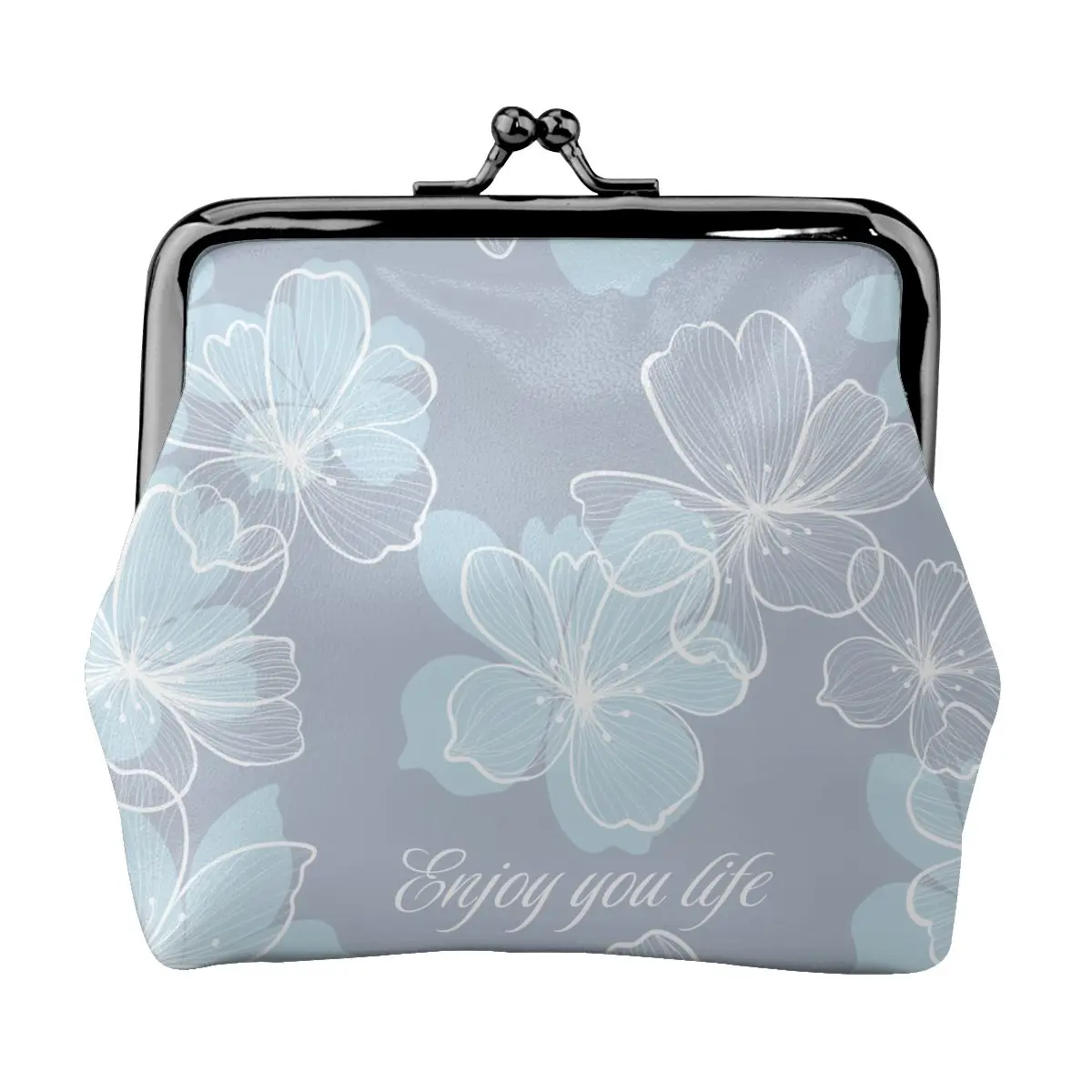 Simple Line Flower Mini Small Wallet Change Bag Coin Purse Money Bag Key Earbuds Storage Bag
