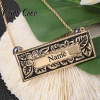 cring coco personalized customized flower necklaces 2022 fashion women gold plated rectangle pendant woman custom name necklace