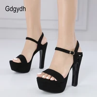 gdgydh brand elegant summer sandals women high heels banquet shoes waterproof platform toe sandals adjustable buckle black