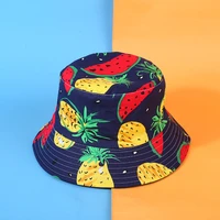 fashion unisex fruit printing bucket hats summer double sided wear women panama bob cap hat outdoor men sun fisherman caps