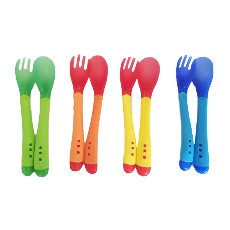 2pcs/set Temperature Sensing Spoon Fork for Baby Safety Feeding 0~2 Years Old Child Dining Spoon Tableware Tongue Anti Scald