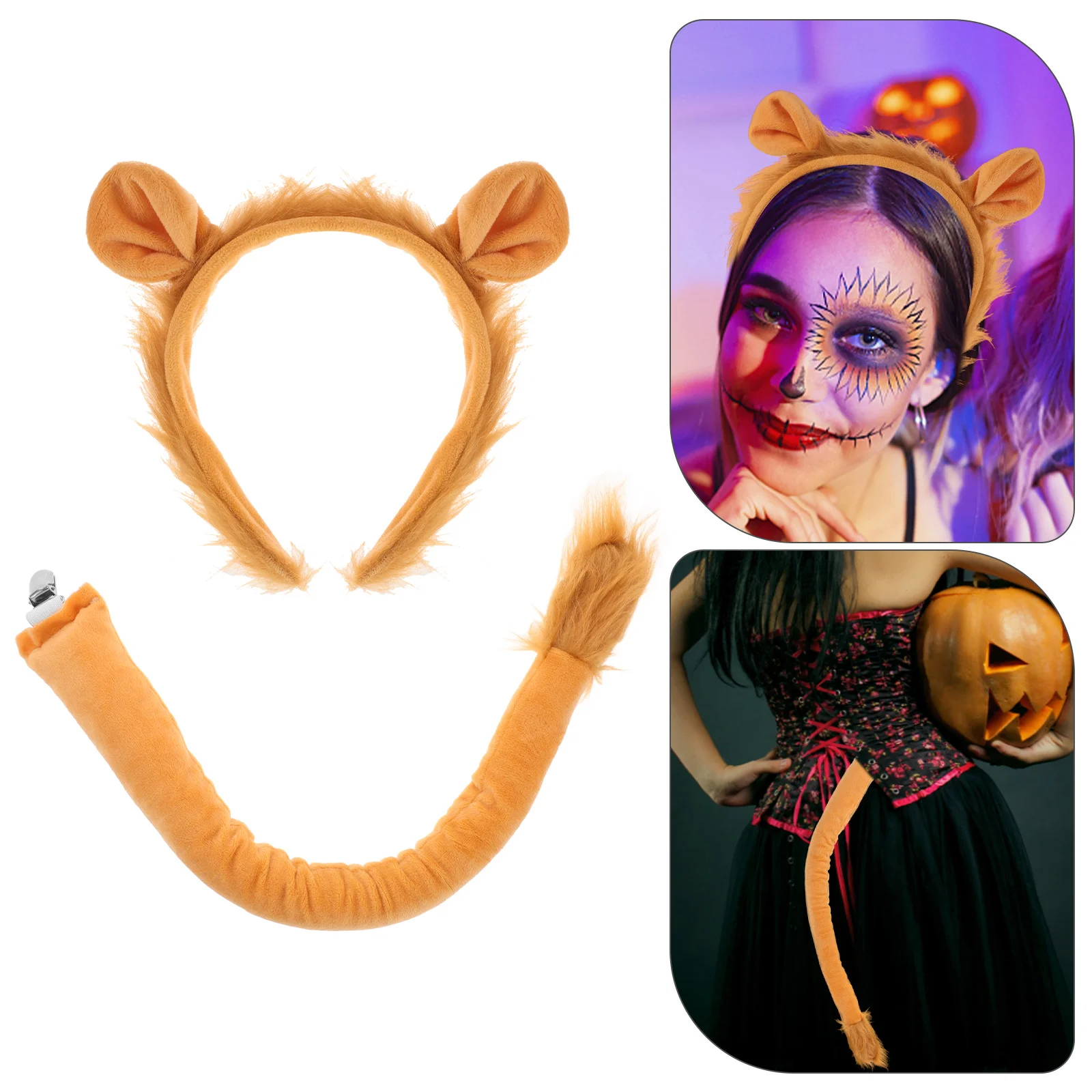 Вечерние костюм льва меховой хвост животного львы королевские уши повязка на