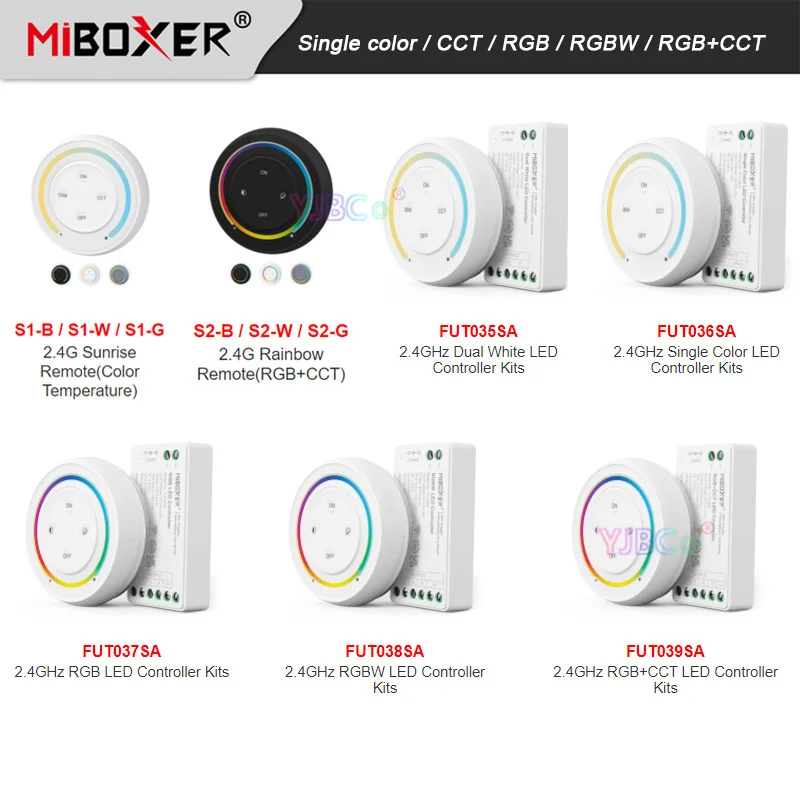 

Miboxer 2.4G Sunrise Remote Rainbow dimmer Switch Single color/CCT/RGB/RGBW/RGB+CCT LED Controller for Led Strip Lamp Bulb
