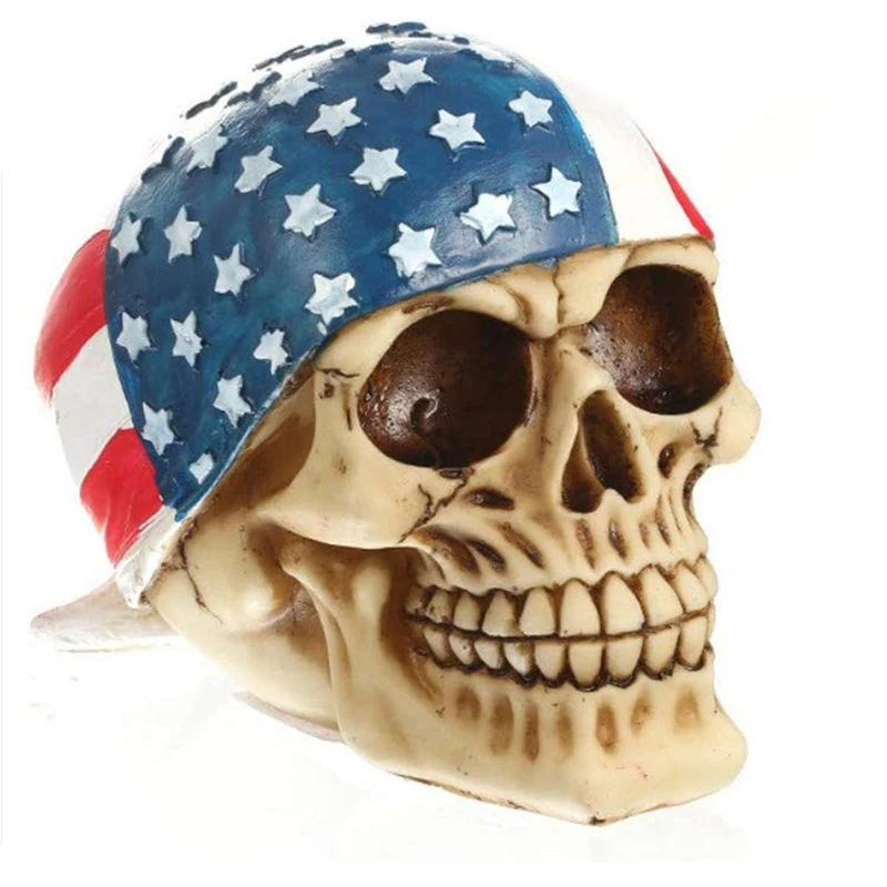 

Статуэтка черепа с американским флагом, бандана, статуэтка черепа для дома и искусственного черепа из смолы