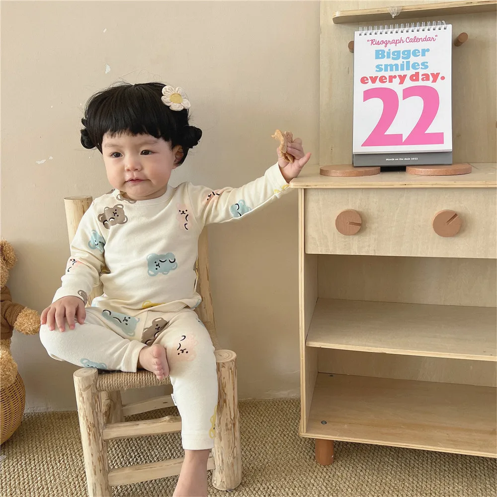 

Color Animals Print Baby Long Sleeve Clothes Set 2022 New Tops Pants 2pcs Kids Suit Fashion Toddler Outfits Cotton Pajamas Set