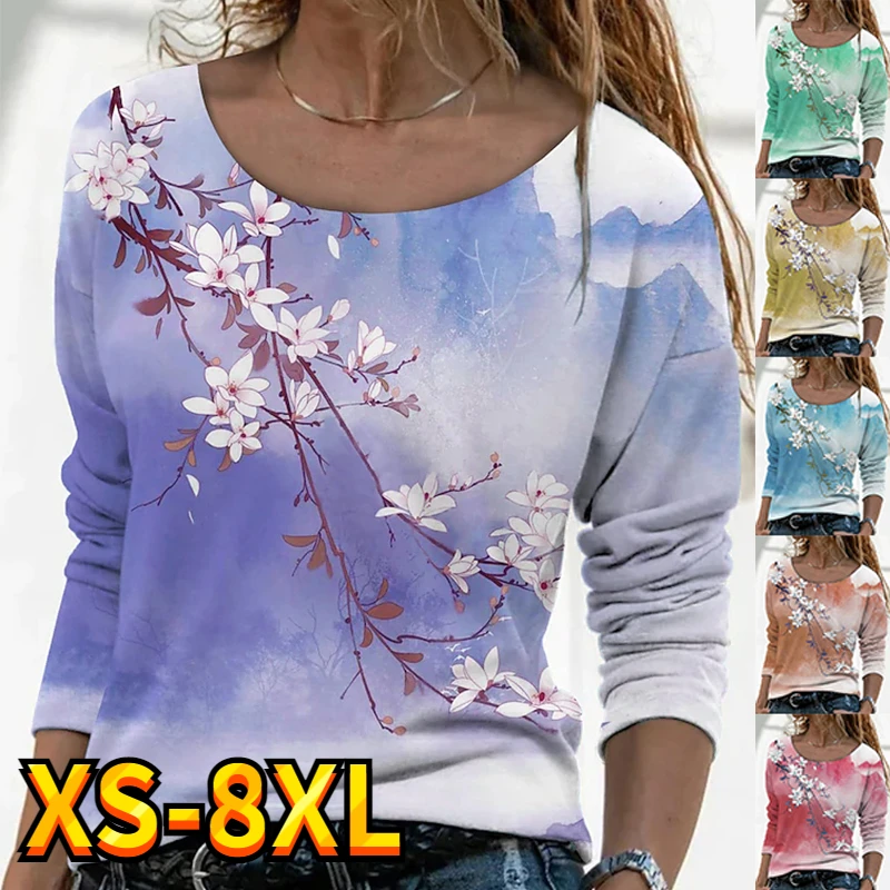 

Women's T shirt Tee Floral Casual Holiday Weekend Floral Painting Streetwear Long Sleeve Print Round Neck Basic Essential XS-8XL