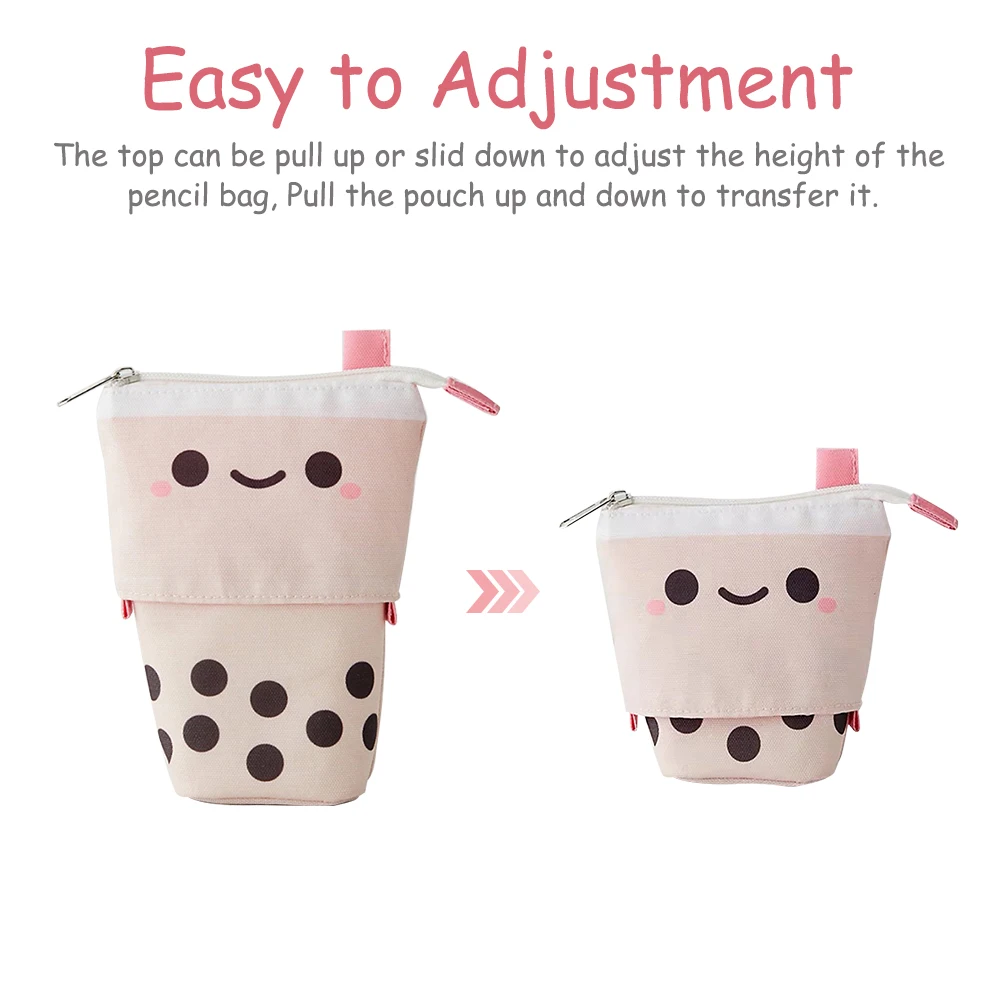 

Kawaii Gift Stationery Case Cute Boba Milktea Pen Bag School With Smile Face Cosmetic Pouch Nylon Telescopic Holder Transformer