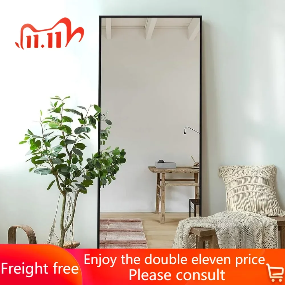 

65" X 22" Floor Mirror Large Wall Mounted, Bedroom, Dressing Mirror Aluminum Alloy Thin Frame, Black